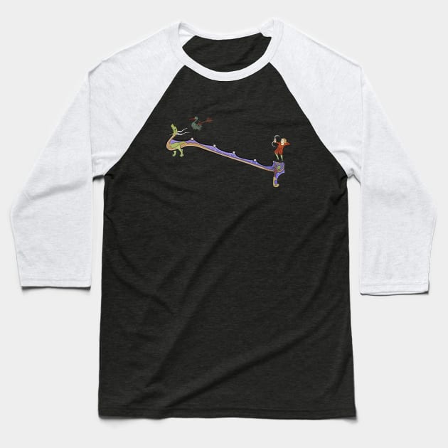 Medieval art - archer shooting a stork Baseball T-Shirt by vixfx